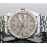 A Gent's ROLEX Oyster Perpetual Datejust with sapphire crystal and fast set date, the 35.5mm steel