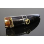 A Victorian Banded Agate Whistle of horn shape with suspension loop, 40mm long