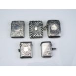 A collection of five assorted silver vesta cases, various makers and dates, total weight of silver