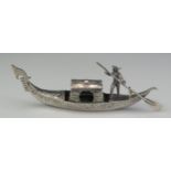 A Continental silver model of a Venetian gondola, with banded floral decoration and gondolier