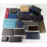 A collection of assorted empty Moroccan leather and other boxes for silver flatwares, condiments,