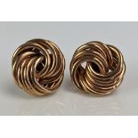 A Large Pair of 9ct Gold Entwined Rings Studs, 18mm diam., hallmarked, c. 4.98g. No butterflies