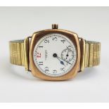 A Waltham 9ct Gold Cased Gent's Tank Watch, back weighs 4.68g. Crown missing, not running