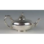 A Victorian silver teapot, maker John Mortimer & John Samuel Hunt, London, 1840, crested, of squat