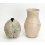 Alan Wallwork, a stoneware seed pod vase, bears paper studio label, 13cm high, together with another