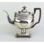 A George III large silver pedestal teapot, maker Peter & William Bateman, London, 1814, of barge-