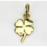 An 18ct Gold and Diamond Lucky Four Leaf Clover Pendant, hallmarked, 28.5mm drop, 3.27g