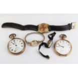 Two Gold Plated Fob Watches (need attention), PREXA gent's wristwatch (running) and two ladies