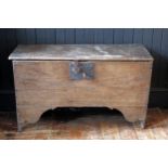 A Seventeenth Century Oak Coffer of six plank construction with candle box and later lock with