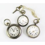 Three Ladies Silver Cased Fob Watches including West End Watch Co. Key wound running, others need