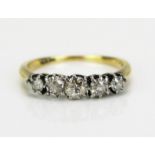 An 18ct Gold Cushion Cut Diamond Five Stone Ring, largest c. 3.9mm, stamped 18CT, size L, 2.14g