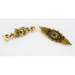 A Victorian 9ct Gold, Sapphire and untested Seed Pearl Brooch (Birmingham 1897, 42mm, 23g) and one