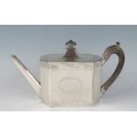 A George III silver teapot, maker Henry Chawner, London, 1789, monogrammed, of rectangular outline