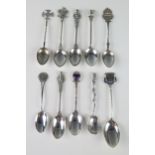 A collection of ten assorted silver souvenir and other decorative tea and coffee spoons, various