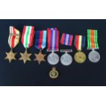 A collection of World War II medals, includes 1939-45 Star, Italy Star, Africa Star, War Medals,
