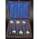 A set of six George V silver bean top coffee spoons, maker Marson & Jones, Birmingham, 1923,