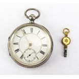 A Victorian Silver Cased Open Dial Fob Watch, Birmingham 1886 53.5mm case, unsigned movement.