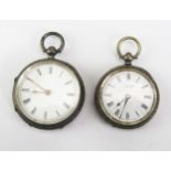 Two Ladies Silver cased Fob Watches and a chain Both need attention