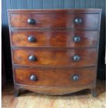 A 19th Century Mahogany Bow Fronted Chest of Four Drawers, 97(w)x101(h)x55(d)cm