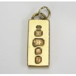 A 9ct Gold Ingot Pendant, London 1981, 25mm drop, 3.82g