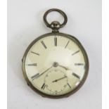 A Victorian Silver Open Dial Key Wound Pocket Watch, Chester 1861 52.5mm case with a chain driven