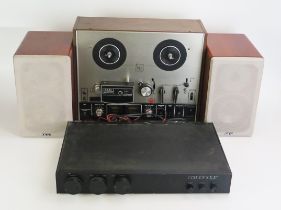 An Akai 4000DS Reel to Reel Tape Recorder with Akai QX-3700 Speakers and Cambridge P40 Amplifier