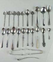 A collection of assorted silver and plated, tea, coffee and other spoons, various makers and