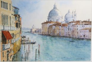 Michael Norman, 'View of St. Maria from Accademia, Venice', watercolour, signed but undated, bears