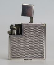 Alfred Dunhill vintage Paris Savory Silver Plate petrol Lighter, with engine turned decoration,