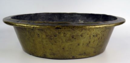A 19th century brass preserve pan of circular outline, 44cm diameter.