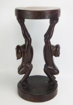 A Massim stool, Trobriand Islands, Papua New Guinea with a carved circular top on a standing