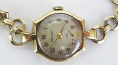 A ROTARY 9ct Gold Ladies Wristwatch on a gold plated bracelet, back weighs 2.29g Running