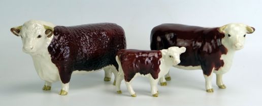 A BESWICK HEREFORD BULL, CH. OF CHAMPIONS with cow and calf (3)