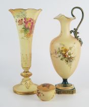 A Royal Worcester blush ivory specimen vase, pattern no 1777, of trumpet-shaped outline, puce