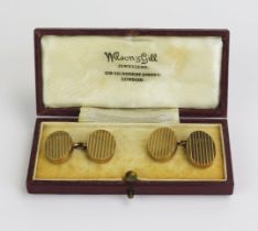 A Pair of Heavy 9ct Gold Oval Cufflinks, London 1956, S&S, original box, 25.78g