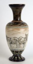 A Doulton Lambeth stoneware vase by Hannah Barlow, the central body with incised decoration of