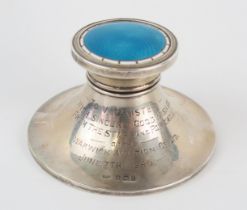 A George V silver and enamel capstan table lighter, maker Levi & Salaman, Birmingham, 1910,