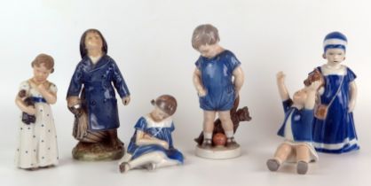 Six assorted Royal Copenhagen figures of young children, various sizes.