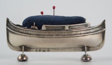A Maltese silver novelty pin cushion, stamped marks maker PF, in the form of a Maltese luzzu, 8cm