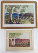 Richard MOKETARINJA (1916-1983) Australian Landscape, Watercolour, signed, 24.5 x 37cm. together