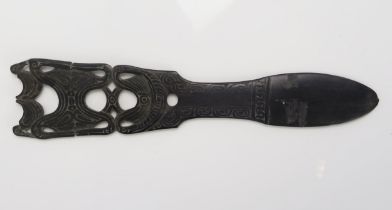 A Massim lime spatula, Trobriand Islands, Papua New Guinea, the handle with pierced decoration of