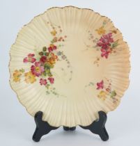A Royal Worcester blush ivory cabinet plate, pattern 1416, puce marks 1898, 21cm diameter.