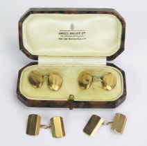 Two Pairs of 9ct Gold Cufflinks: oval Chester 1928, H.G&S and rectangular 1933, one box, 5.74g