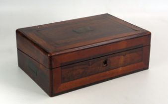 A Victorian rosewood and brass strung writing slope, (interior missing), with recessed handles to