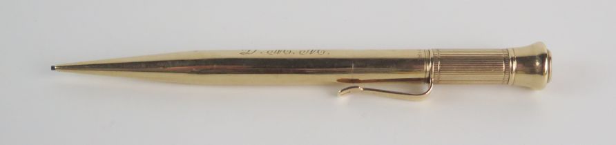 A 9ct gold 'Centennial' propelling pencil, by S Mordan & Co, 11cm long, gross weight 18.94gms.