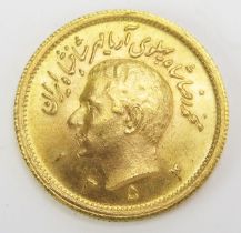 An Iranian 1 Pahlavi Mohammed Reza Shah Gold Coin, 8.13g (7.317g of pure gold)