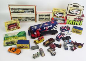 Collection of Toy Cars including Herpa Porsche Transporters, Matchbox, Vitese, Solido, Corgi