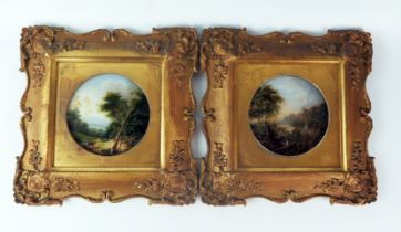 19th Century Continental School A pair of circular landscapes, with figures in the foreground,