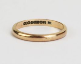 A 9ct Gold Wedding Band, Birmingham 1920 0r 1945 hallmarks, H&M, 2.7mm wide, size P.5, 2g