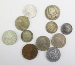 A George II 1757 Sixpence and other coins